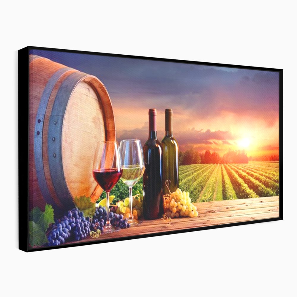 Tablou canvas cu tablou canvas cu podgorie si vin, in rama de aluminiu negru